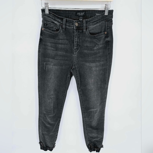 Judy Blue Skinny Fit Charcoal Destroyed Hem Jeans size 27 - Picture 3 of 12